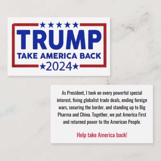 Carte D'appel Trump fait revenir l'Amérique (Devant / Derrière)