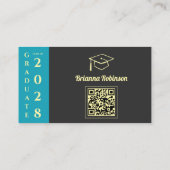 Carte D'appel Turquoise Modern Graduation QR Code Name Card (Dos)