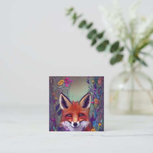 Carte D'appel Un portrait d'un renard avec des fleurs Hyperdétai (Debout devant)