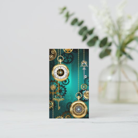 Carte D'appel Veille bijoux Steampunk sur un Arrière - plan vert (Debout devant)