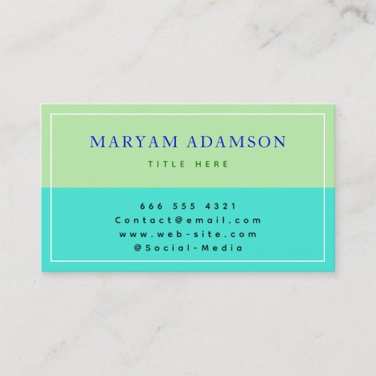Carte D'appel Vert sauge élégant & Turquoise & Bordure noire (Devant)