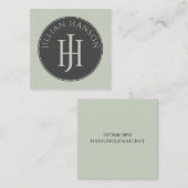 Carte d'appel verte Sage de monogramme artistique (Devant / Derrière)