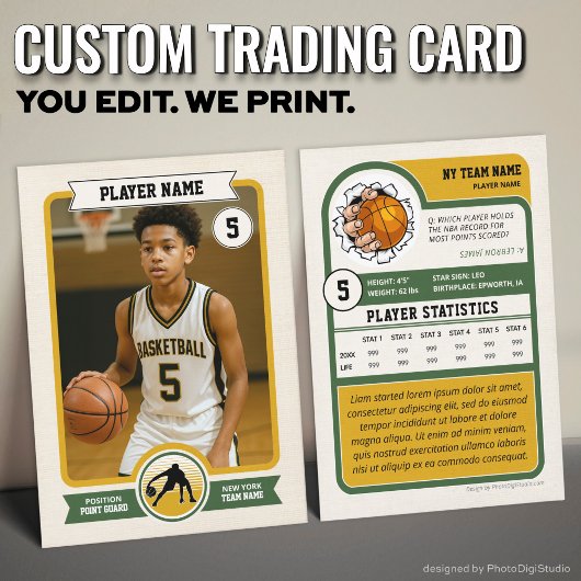 Carte D'appel Vintage Custom Basketball Trading Card, Green