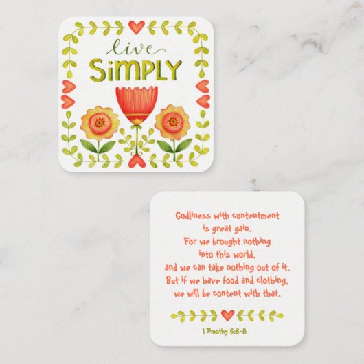 Carte D'appel Vivez simplement • Affaires • Maman • Écriture (Devant / Derrière)