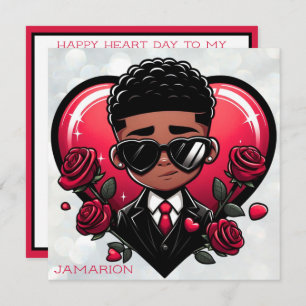 Carte Dapper African American Boy Red Heart Valentine