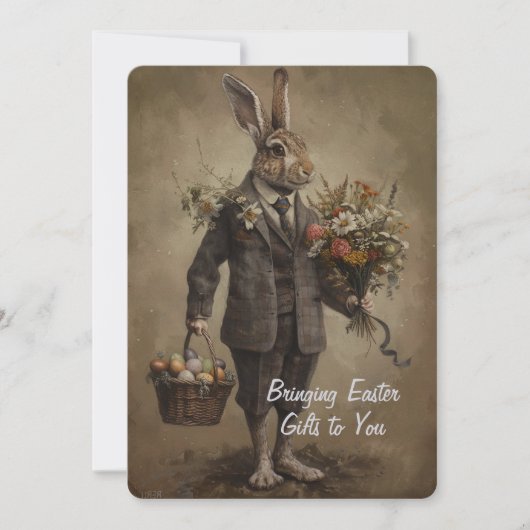 Carte Dapper Victorian Easter Bunny With Gifts (Devant)