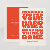 Carte d'appréciation du Merci du personnel employé (Devant / Derrière)