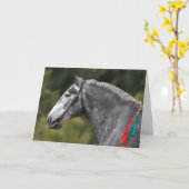 Carte Dappy gris Percheron cheval anniversaire (Fleur jaune)