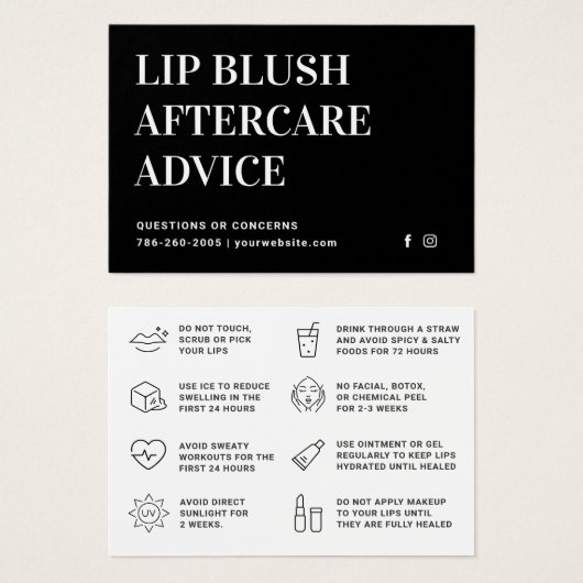 Carte d'après-soin moderne Black Lip Blush Lip Tat (Devant & derrière)