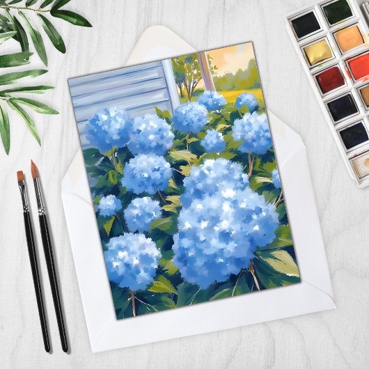 Carte d'aquarelle Blue Hydrangeas New England