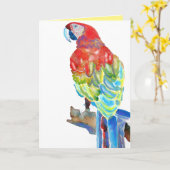 Carte d'aquarelle couleur bleu rouge pour perroque (Fleur jaune)