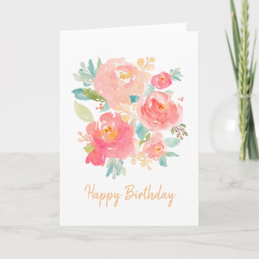 Carte d'aquarelle d'anniversaire florale (Devant)