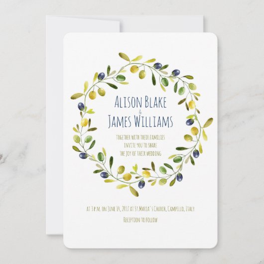 Carte d'aquarelle de la branche d'olivier (Devant)