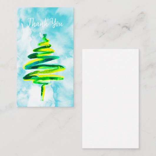 Carte d'aquarelle de l'arbre de Noël vert (Devant / Derrière)