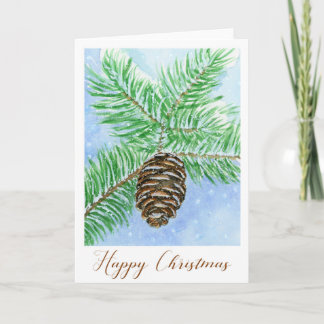 Carte d'aquarelle de Noël à Pine Cone