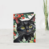 Carte d'aquarelle de Noël Meowy pour chat noir (Devant)