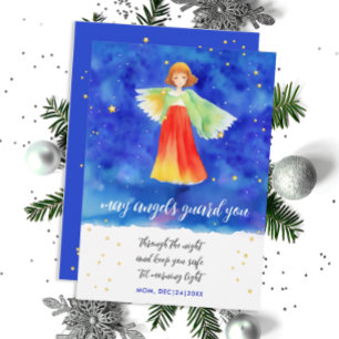 Carte d'aquarelle de vacances Cute Guardian Angel