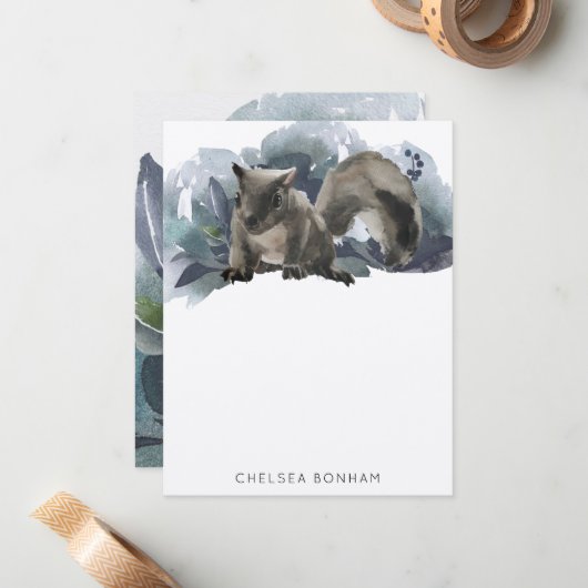 Carte d'aquarelle d'écureuil gris (Devant/Arrière en situation)