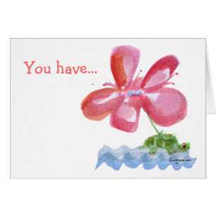 Carte d'aquarelle d'image de tortue rose