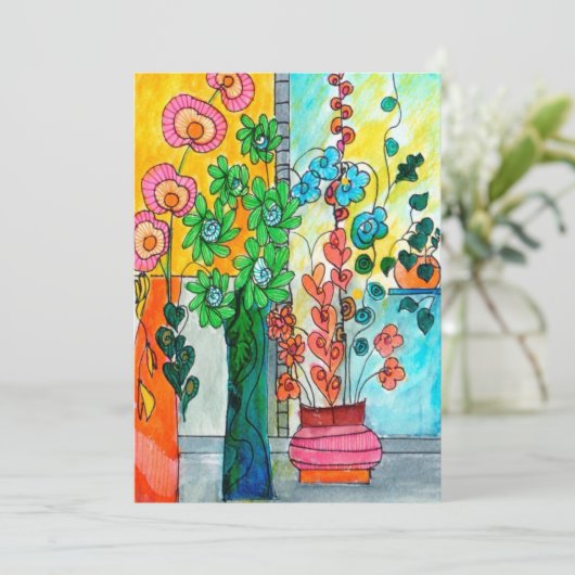 Carte d'aquarelle Escalade Fleurs (Debout devant)