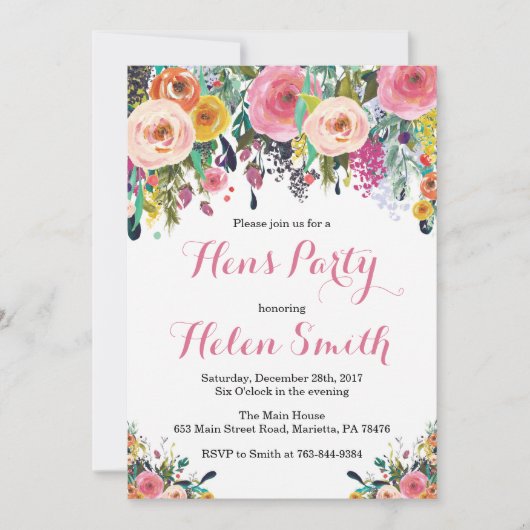 Carte d'aquarelle Floral Hens Party Invitation (Devant)