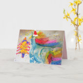 Carte d'aquarelle Père Noël Rainbow de Noël (Fleur jaune)