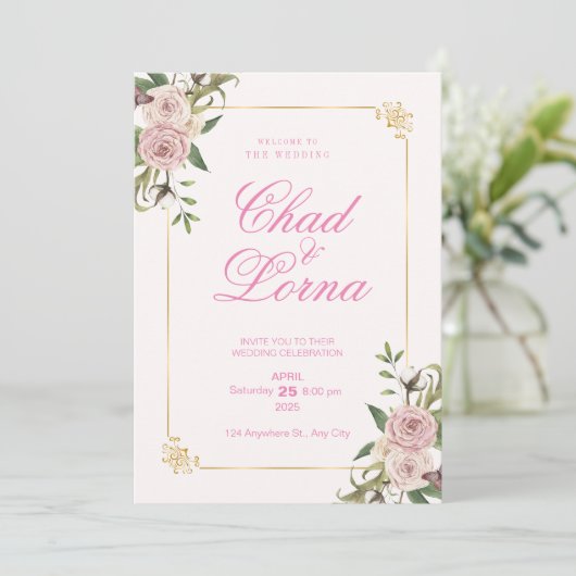 Carte d'aquarelle rose (Debout devant)