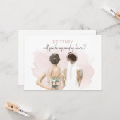 Carte d'aquarelle rose cheveux Brown (Devant/Arrière en situation)