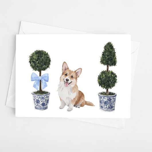 Carte d'aquarelle topographique à chiot de Corgi