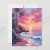 Carte d'aquarelle tropicale rose coucher de soleil (Devant)