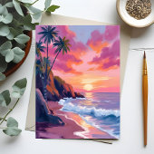 Carte d'aquarelle tropicale rose coucher de soleil