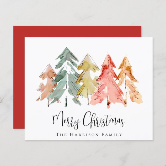 Carte d'aquarelles Budget Joyeux sapin de Noël (Devant / Derrière)