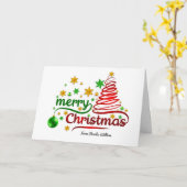 Carte d'arbre de Noël de style ruban rouge et vert (Fleur jaune)