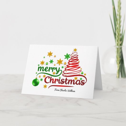 Carte d'arbre de Noël de style ruban rouge et vert (Devant)
