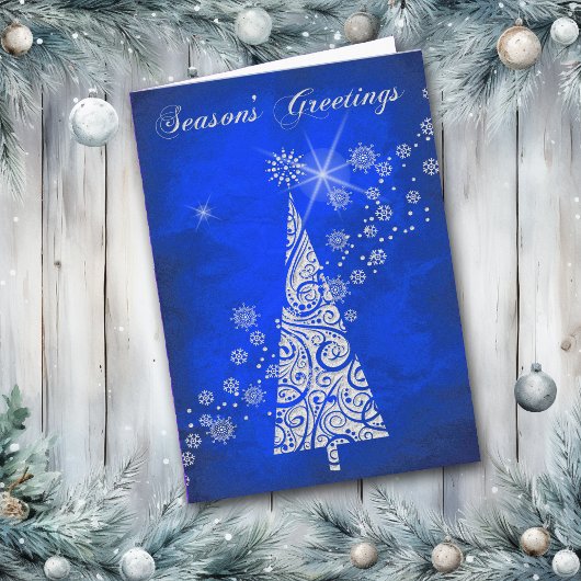 Carte d'arbre de Noël Motif rétro Blue Swirl