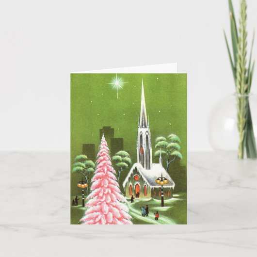Carte d'arbre de Noël rose Vintage (Devant)