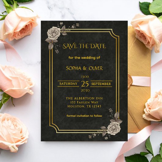 Carte Dark Academia Gothic Elegant Wedding Save the Date