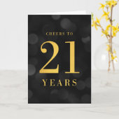 Carte Dark Bokeh Gold salue à 21 ans anniversaire (Fleur jaune)