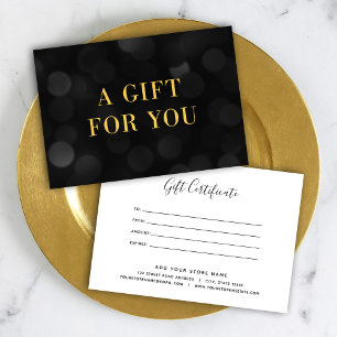 Carte Dark Bokeh Lights Faux Gold Certificat cadeau