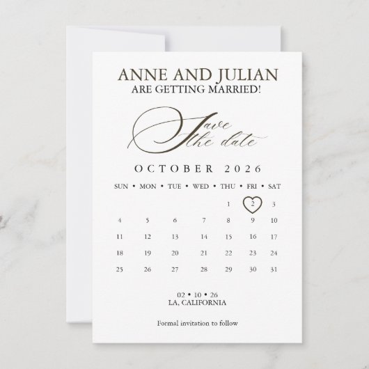 Carte Dark Brown Save the date card calendar & photo (Devant)