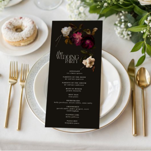 Carte Dark Floral Wedding Program Elegant Burgundy