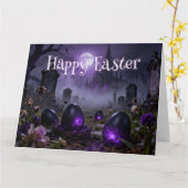 Carte Dark Gothic Easter Scene with Glowing Eggs (Fleur jaune)