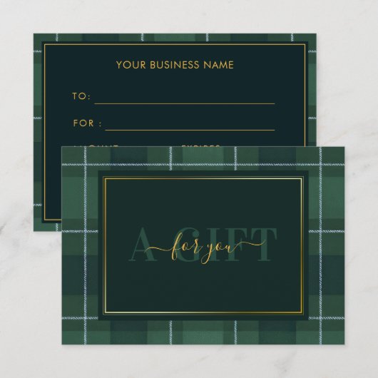 Carte Dark Green Tartan Polo Plaid Gift Certificate (Devant / Derrière)