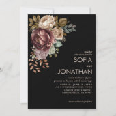 Carte Dark Moody Burgundy & Maroon Peony Winter Wedding  (Devant)