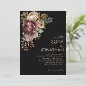 Carte Dark Moody Burgundy & Maroon Peony Winter Wedding  (Debout devant)