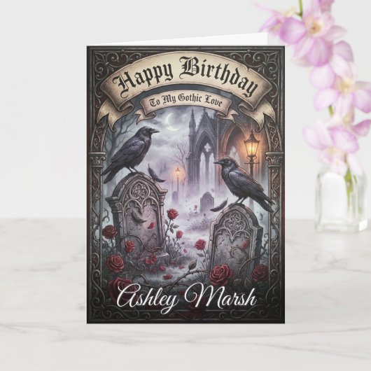 Carte Dark Romantic Gothic Raven Lovers Birthday (Orchidée)