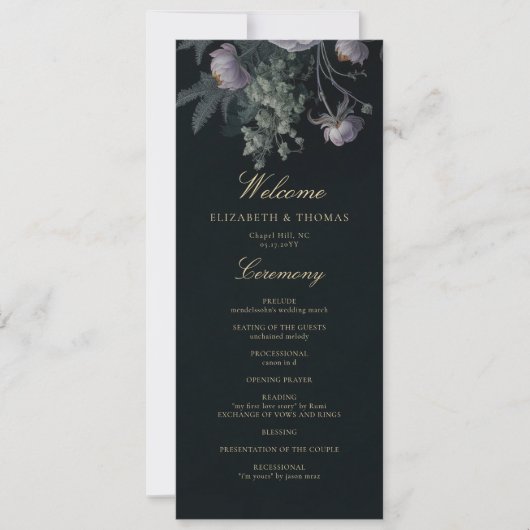 Carte Dark Romantic Moody Florals Peony Wedding Programm (Devant)