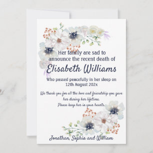 Carte d'arrangement funéraire pour l'avis de décès