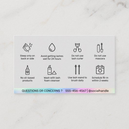 Carte d'arrière-garde Holographique Eyelash Extens (Dos)