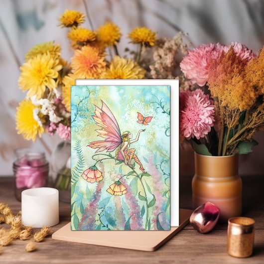 Carte d'art à l'aquarelle Papillon Fée